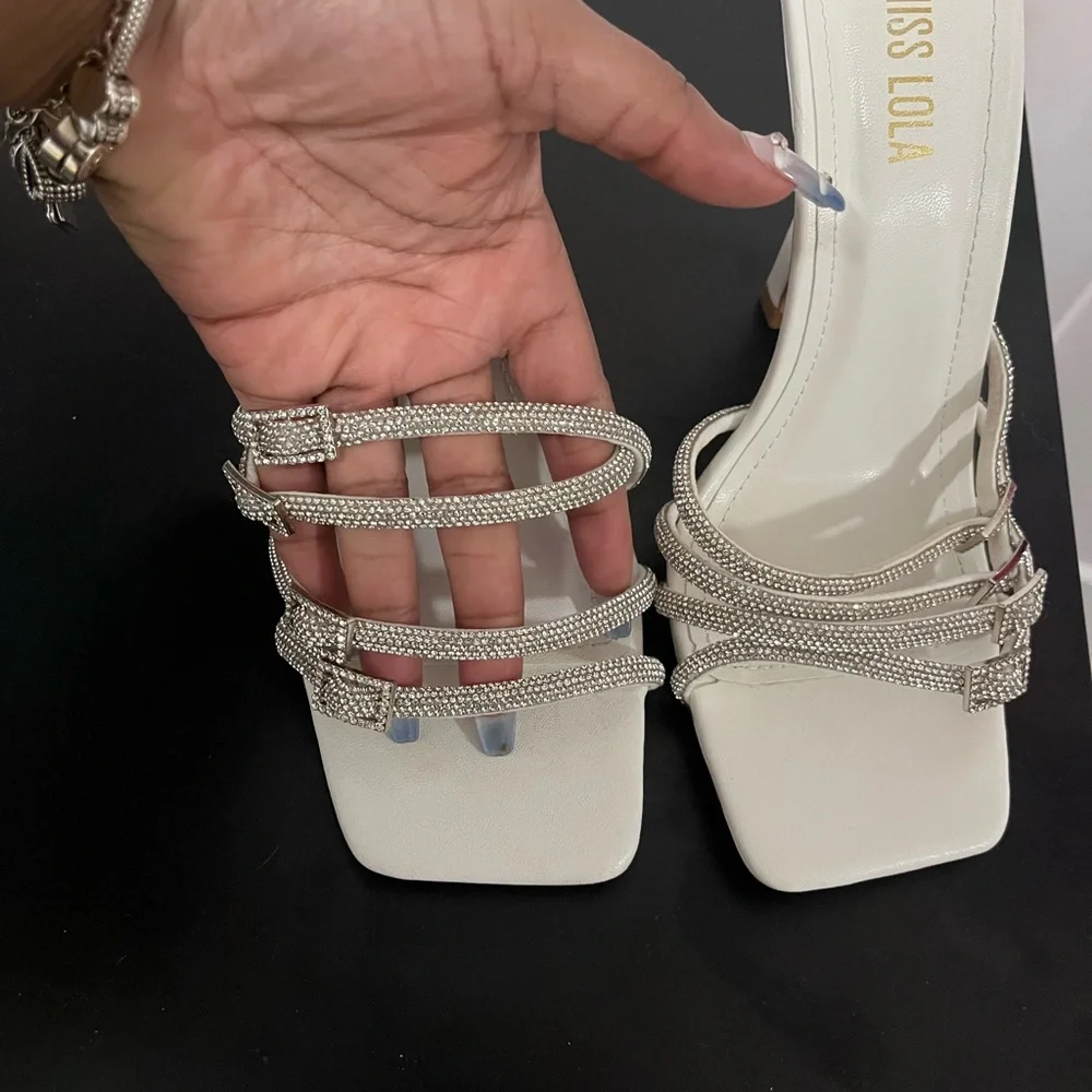 Miss Lola White Strappy Heels - Picture 2 of 4